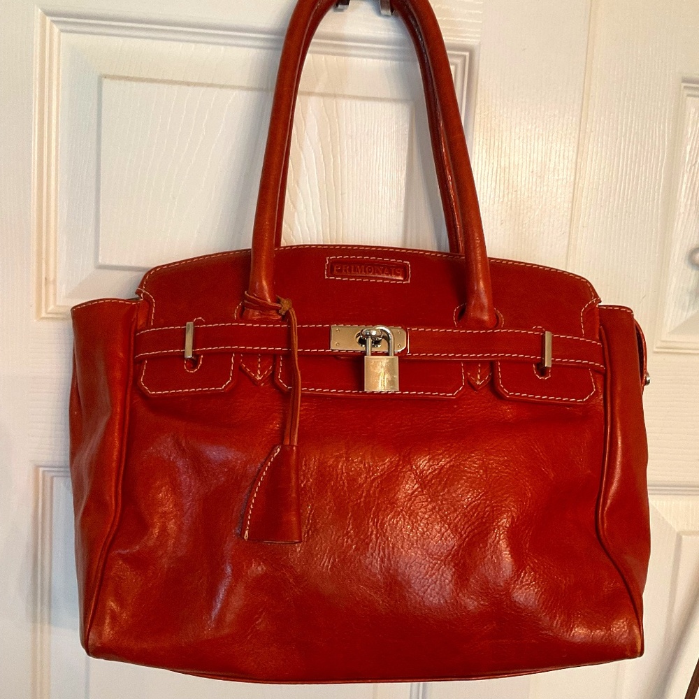 PRIMONAIP Genuine Leather Bag Made in Italy Brown, similar to Birkin
